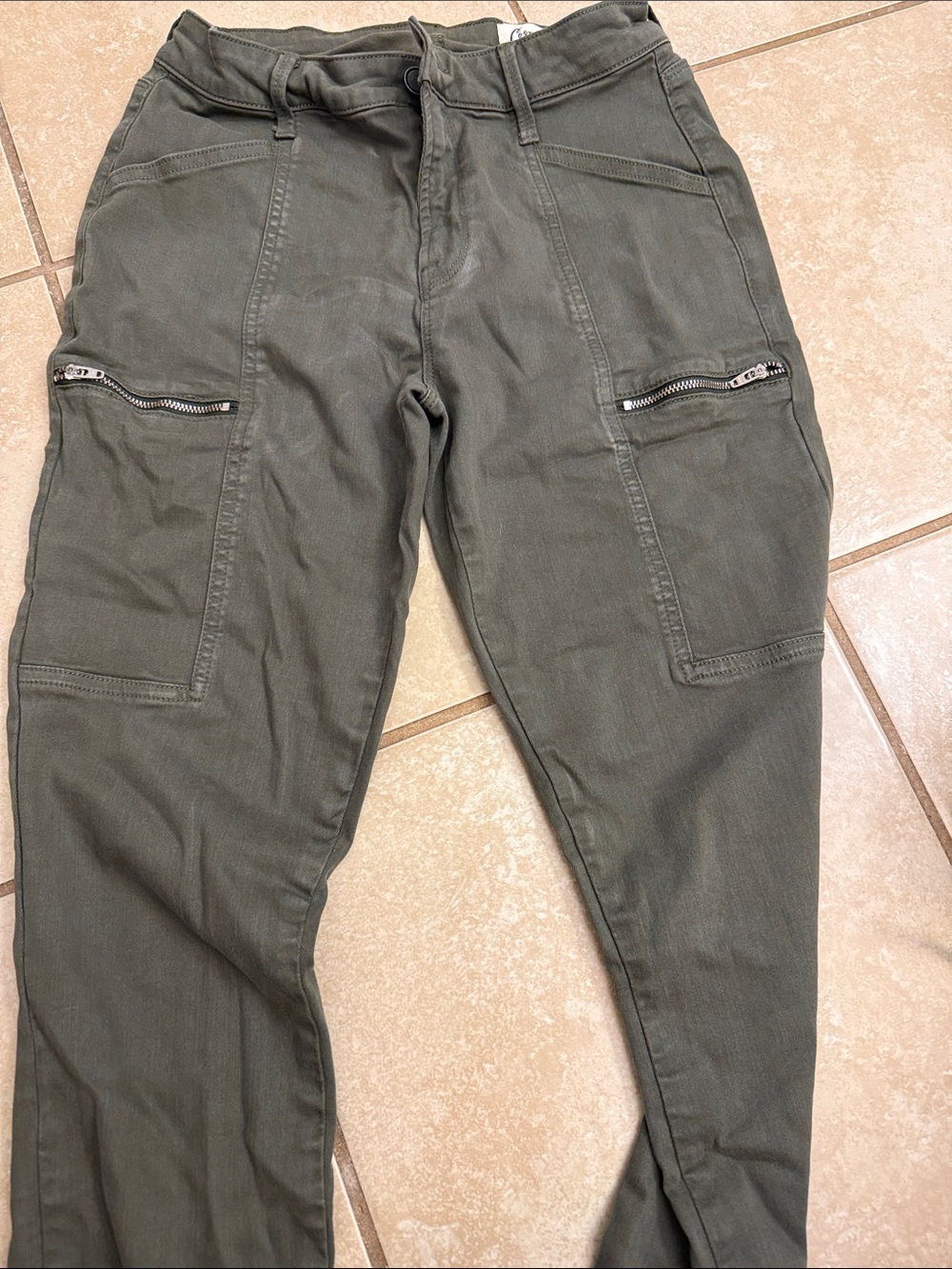 Women's Olive Green Utility Trousers with Zip Pockets